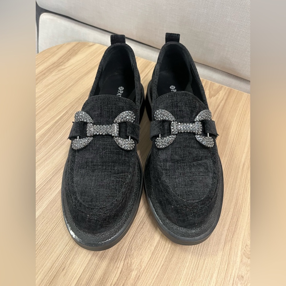 Black velvet loafers w/ crystal detailing Patrizia by Spring Step. Black. 7.5
